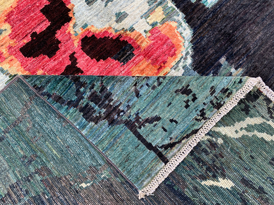 292 x 196 cm handgeknoopt Pesjwari Chobi wollen vloerkleed - Modern abstract blauwgroen zwart vloerkleed - KBHM-531