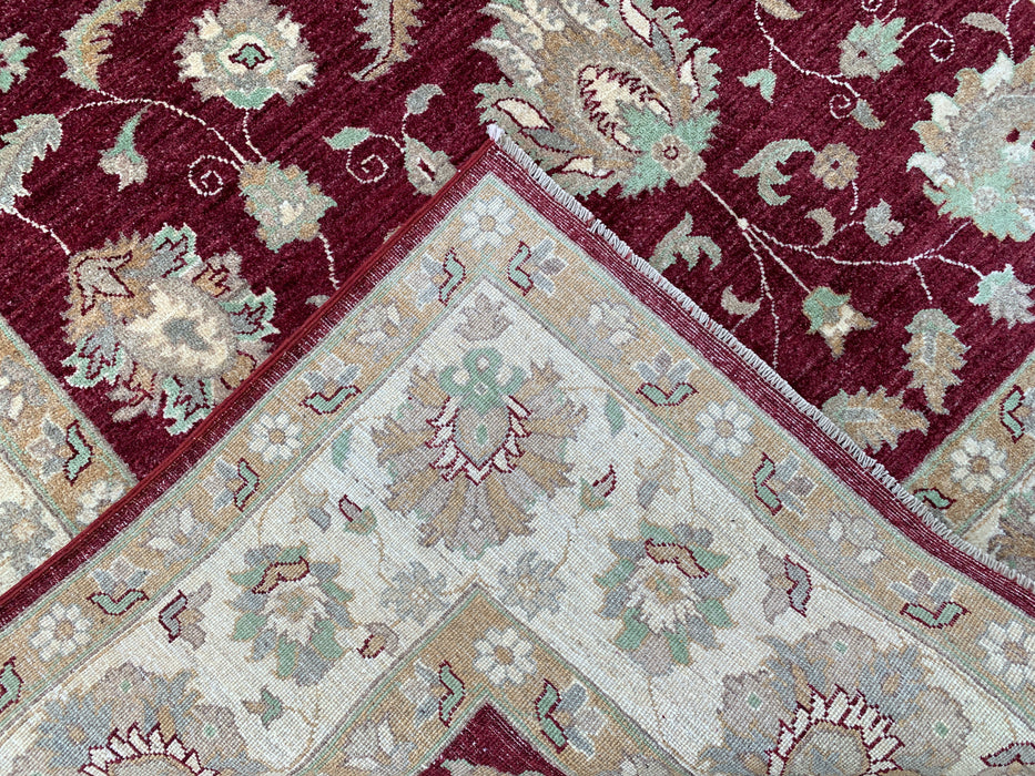 9'9 x 6'8 handgeknoopt Peshawari Chobi wollen tapijt - Rood traditioneel bloemenkleed - KBHM-532