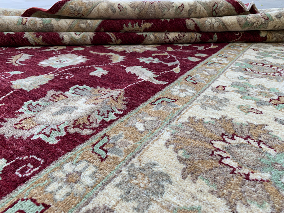 9'9 x 6'8 handgeknoopt Peshawari Chobi wollen tapijt - Rood traditioneel bloemenkleed - KBHM-532