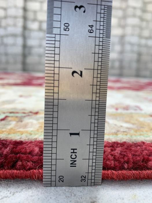 9'9 x 6'8 handgeknoopt Peshawari Chobi wollen tapijt - Rood traditioneel bloemenkleed - KBHM-532