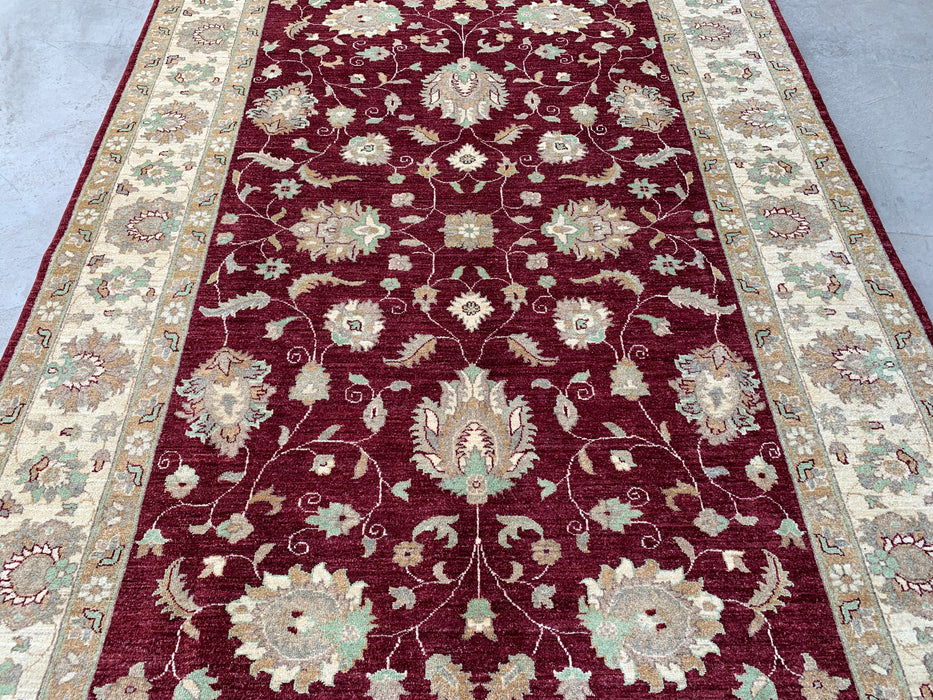 9'9 x 6'8 handgeknoopt Peshawari Chobi wollen tapijt - Rood traditioneel bloemenkleed - KBHM-532