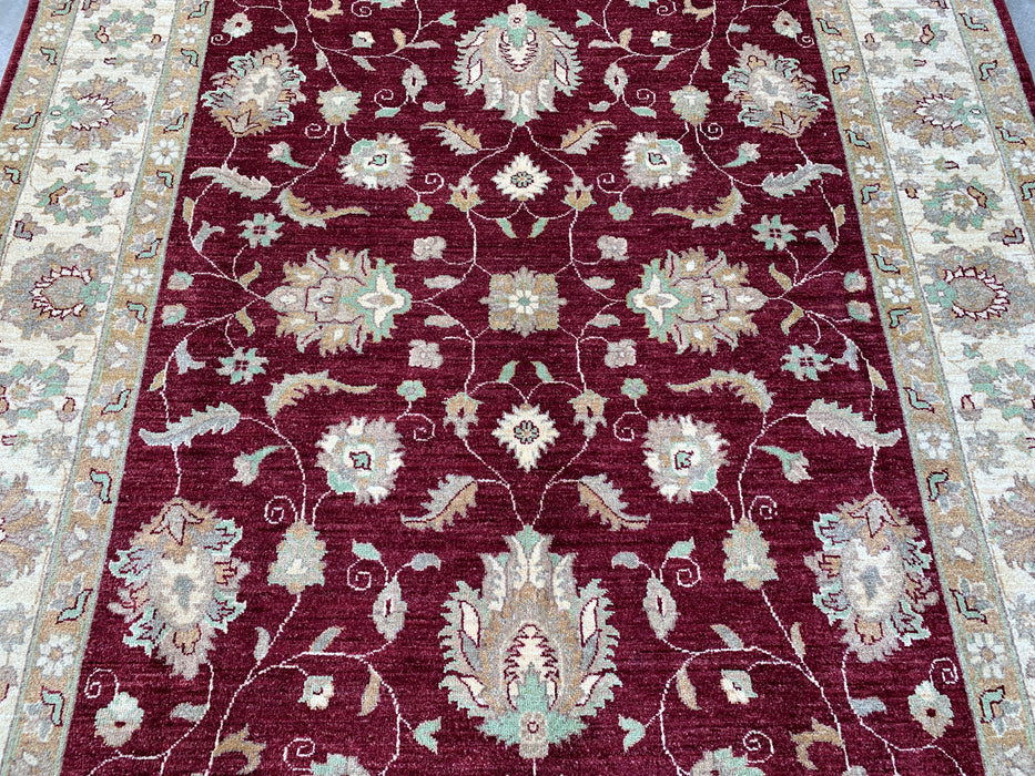 9'9 x 6'8 handgeknoopt Peshawari Chobi wollen tapijt - Rood traditioneel bloemenkleed - KBHM-532