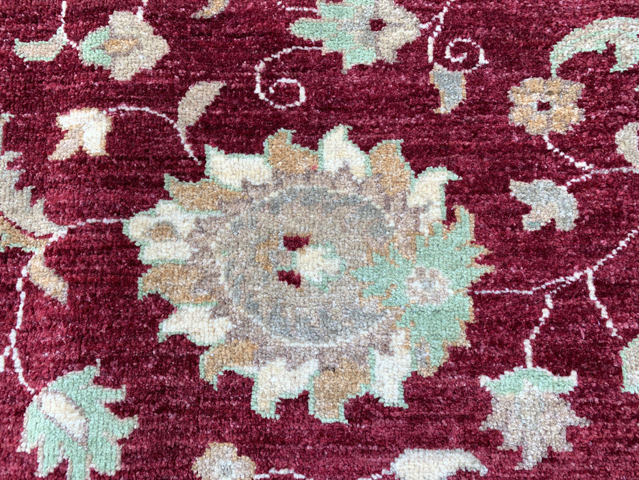 9'9 x 6'8 handgeknoopt Peshawari Chobi wollen tapijt - Rood traditioneel bloemenkleed - KBHM-532