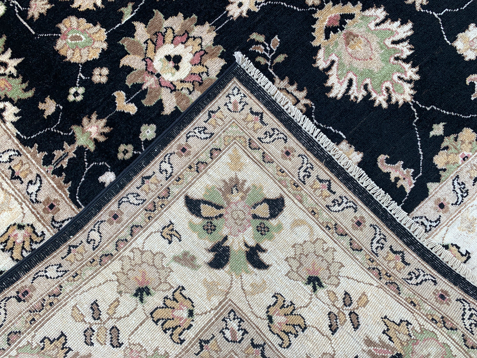 9'8 x 6'7 Hand-Knotted Peshawari Chobi Wool Rug - Black Traditional Floral Area Rug - KBHM-533