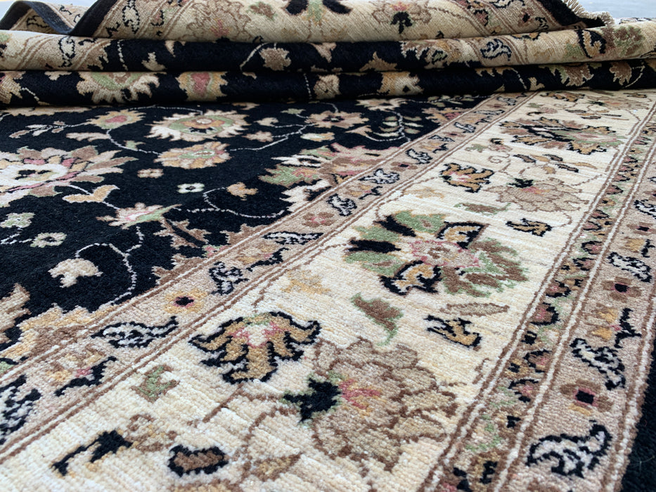 9'8 x 6'7 Hand-Knotted Peshawari Chobi Wool Rug - Black Traditional Floral Area Rug - KBHM-533