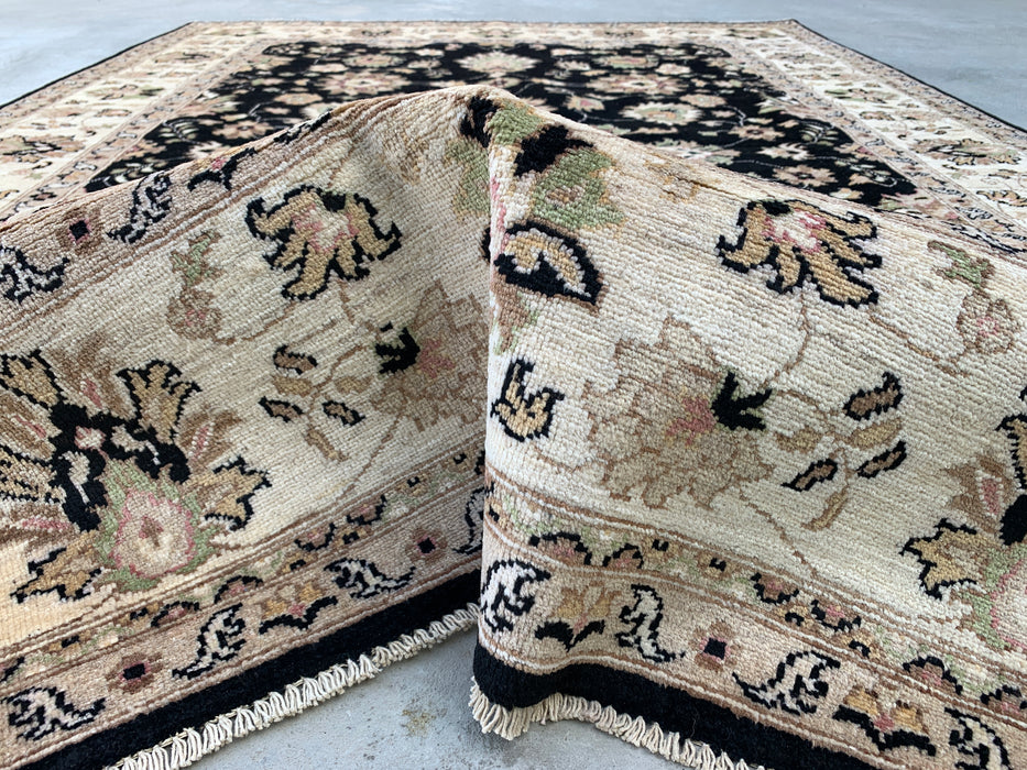 9'8 x 6'7 Hand-Knotted Peshawari Chobi Wool Rug - Black Traditional Floral Area Rug - KBHM-533