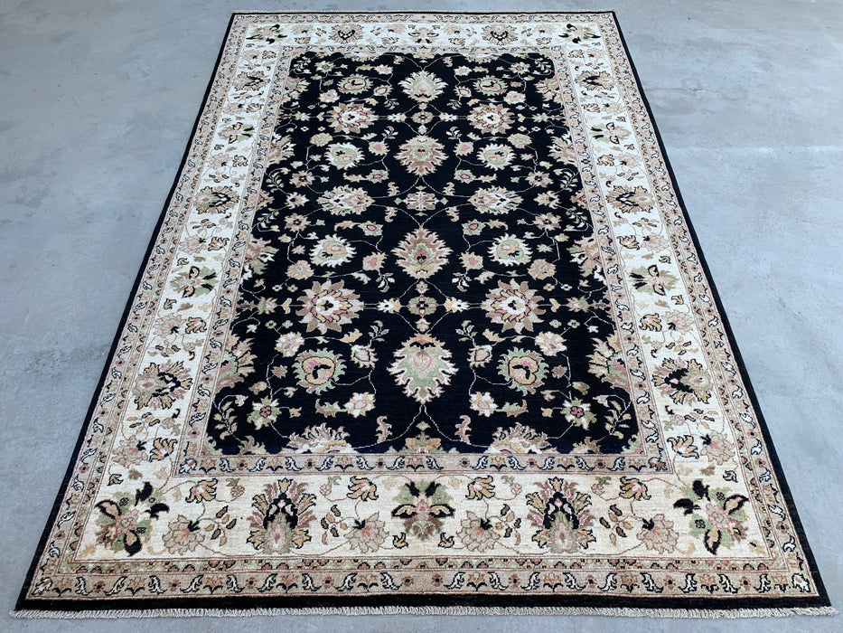 9'8 x 6'7 Hand-Knotted Peshawari Chobi Wool Rug - Black Traditional Floral Area Rug - KBHM-533