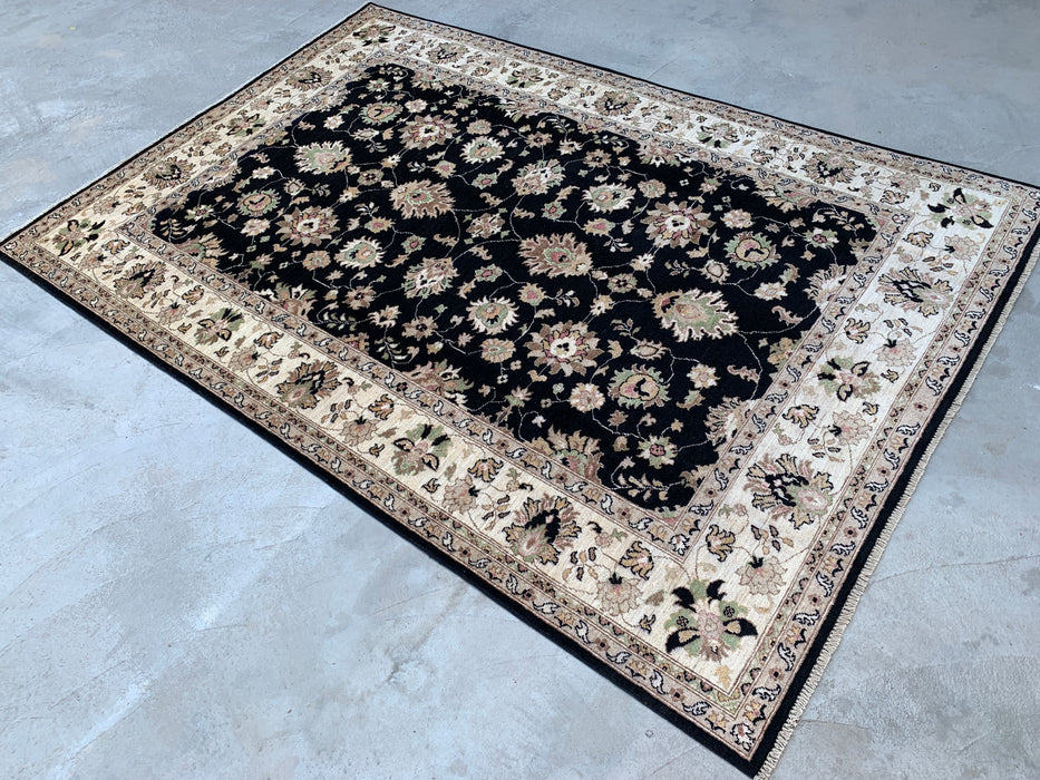 9'8 x 6'7 Hand-Knotted Peshawari Chobi Wool Rug - Black Traditional Floral Area Rug - KBHM-533