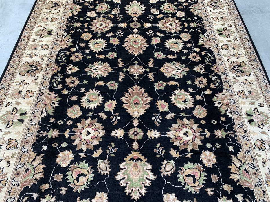9'8 x 6'7 Hand-Knotted Peshawari Chobi Wool Rug - Black Traditional Floral Area Rug - KBHM-533