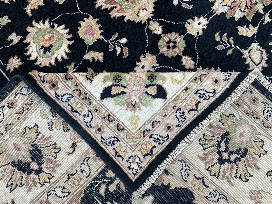 9'8 x 6'7 Hand-Knotted Peshawari Chobi Wool Rug - Black Traditional Floral Area Rug - KBHM-533