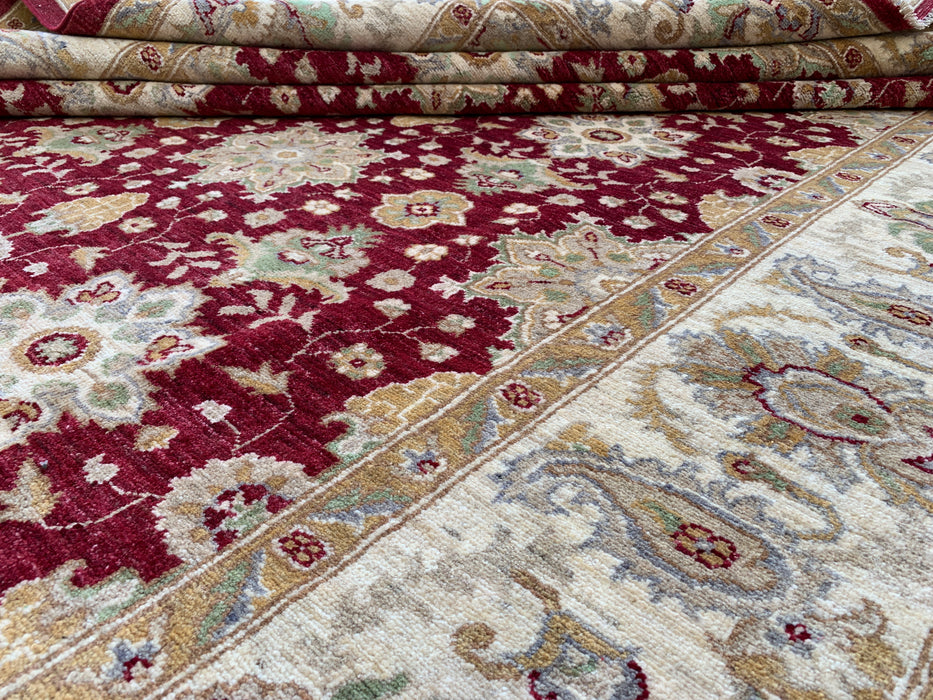 9'10 x 8'1 Hand-Knotted Peshawari Chobi Wool Rug - Red Traditional Floral Area Rug - KBHM-534