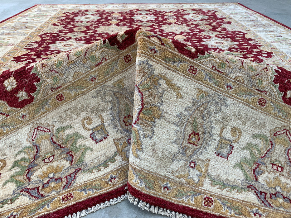9'10 x 8'1 Hand-Knotted Peshawari Chobi Wool Rug - Red Traditional Floral Area Rug - KBHM-534