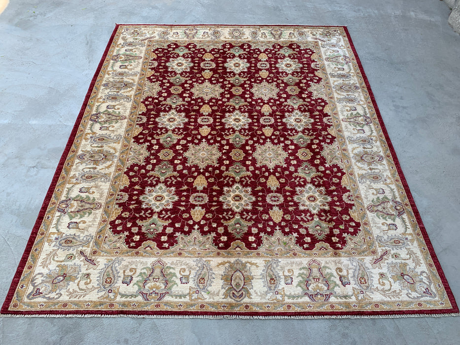 9'10 x 8'1 Hand-Knotted Peshawari Chobi Wool Rug - Red Traditional Floral Area Rug - KBHM-534