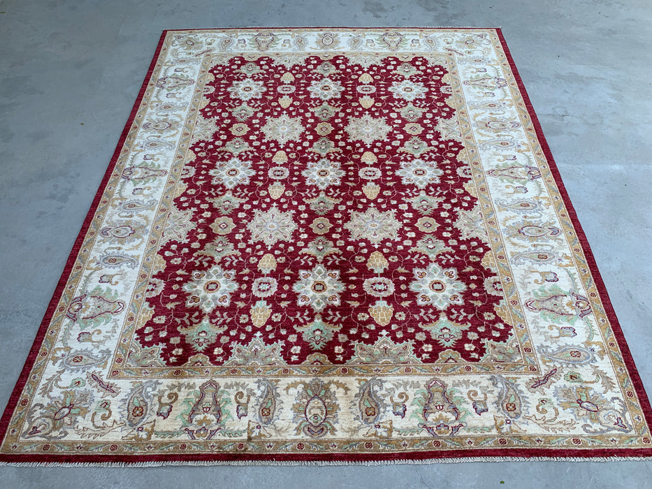 9'10 x 8'1 Hand-Knotted Peshawari Chobi Wool Rug - Red Traditional Floral Area Rug - KBHM-534