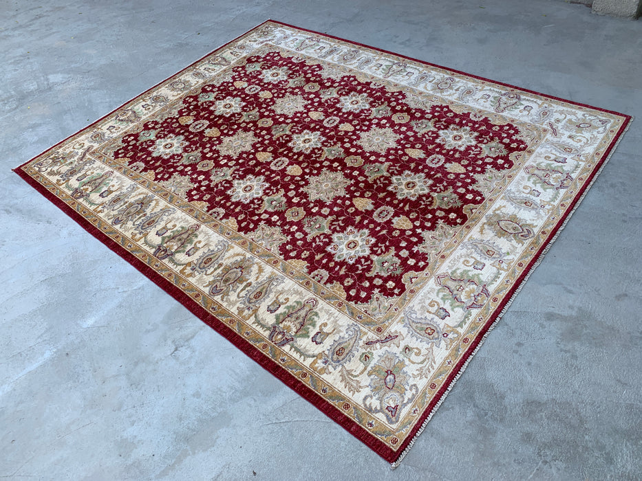 9'10 x 8'1 Hand-Knotted Peshawari Chobi Wool Rug - Red Traditional Floral Area Rug - KBHM-534