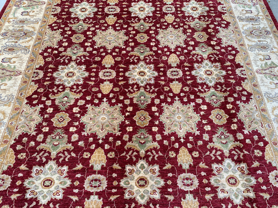 9'10 x 8'1 Hand-Knotted Peshawari Chobi Wool Rug - Red Traditional Floral Area Rug - KBHM-534