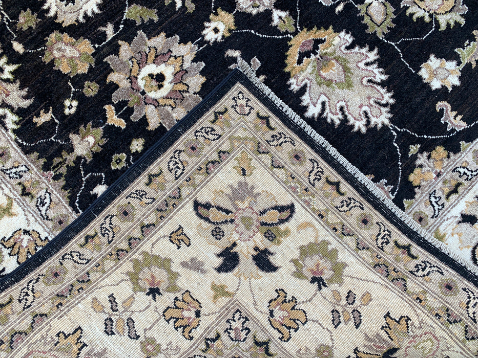 299 x 198 cm Handgeknoopt Peshawari Chobi Wollen Tapijt - Zwart Traditioneel Bloemrijk Vloerkleed - KBHM-535