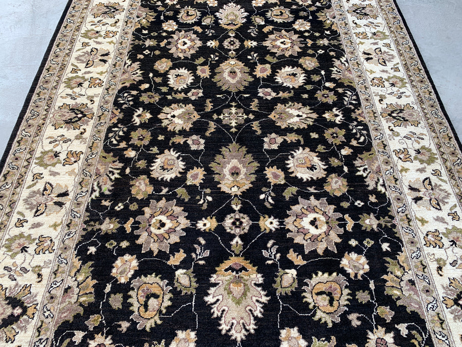 299 x 198 cm Handgeknoopt Peshawari Chobi Wollen Tapijt - Zwart Traditioneel Bloemrijk Vloerkleed - KBHM-535