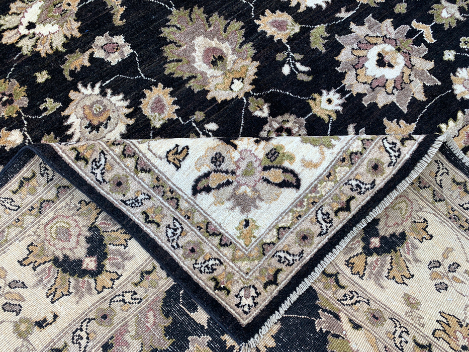 299 x 198 cm Handgeknoopt Peshawari Chobi Wollen Tapijt - Zwart Traditioneel Bloemrijk Vloerkleed - KBHM-535