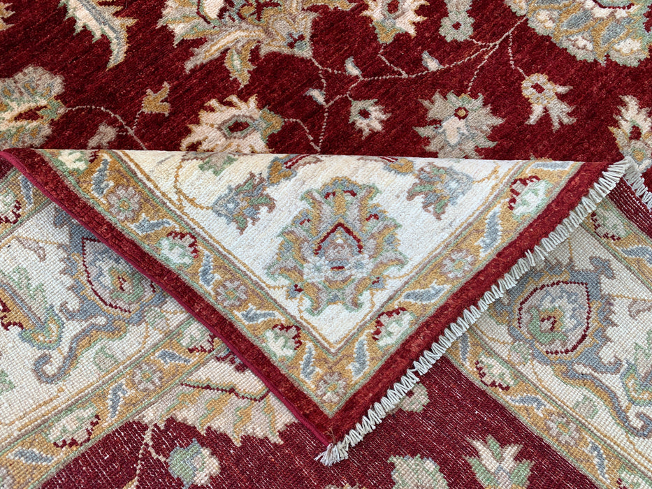 272 x 185 cm Handgeknoopt Peshawari Chobi Wollen Tapijt - Rood Traditioneel Bloemenkleed - KBHM-536