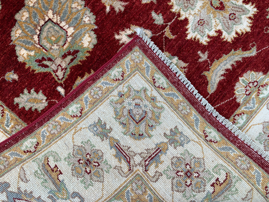 272 x 185 cm Handgeknoopt Peshawari Chobi Wollen Tapijt - Rood Traditioneel Bloemenkleed - KBHM-536
