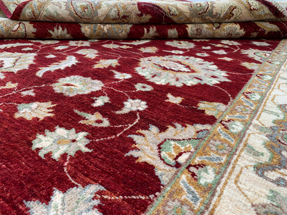 272 x 185 cm Handgeknoopt Peshawari Chobi Wollen Tapijt - Rood Traditioneel Bloemenkleed - KBHM-536