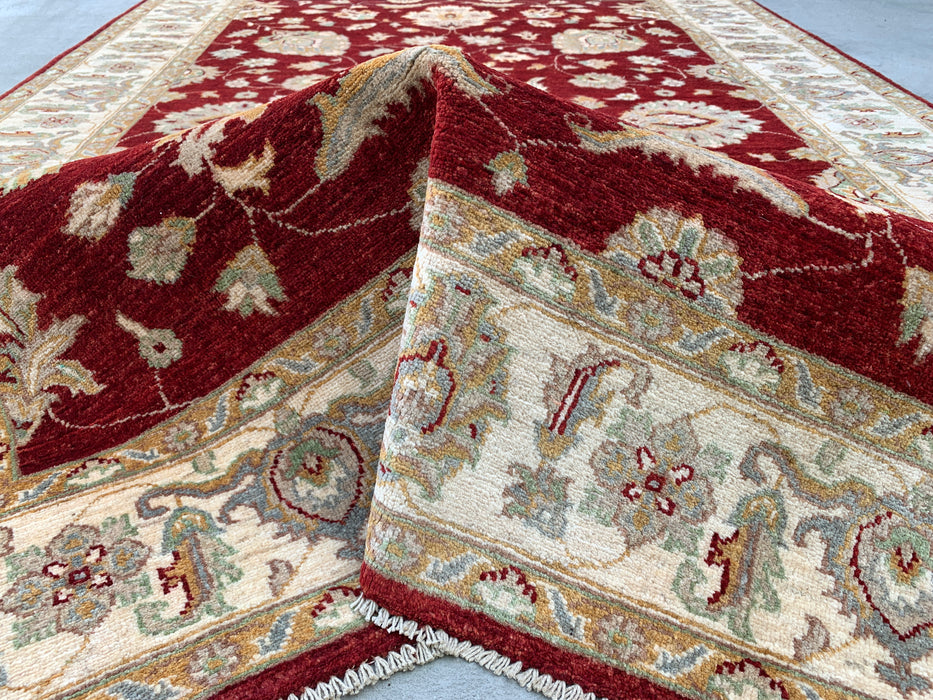 272 x 185 cm Handgeknoopt Peshawari Chobi Wollen Tapijt - Rood Traditioneel Bloemenkleed - KBHM-536