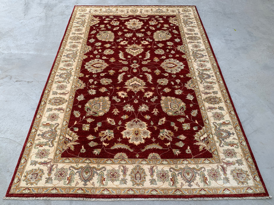 272 x 185 cm Handgeknoopt Peshawari Chobi Wollen Tapijt - Rood Traditioneel Bloemenkleed - KBHM-536