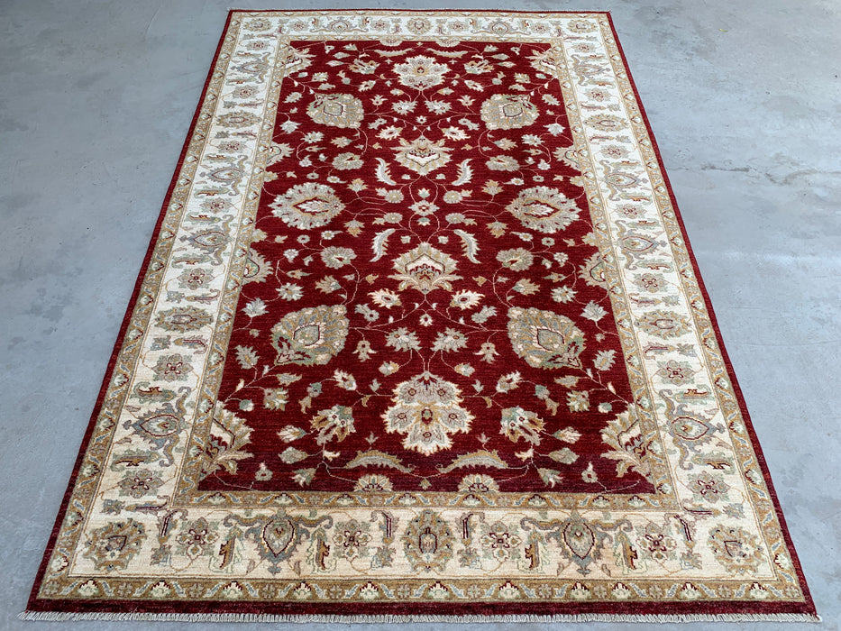 272 x 185 cm Handgeknoopt Peshawari Chobi Wollen Tapijt - Rood Traditioneel Bloemenkleed - KBHM-536