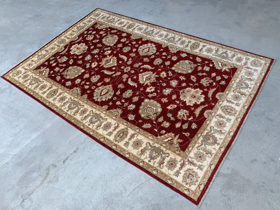 272 x 185 cm Handgeknoopt Peshawari Chobi Wollen Tapijt - Rood Traditioneel Bloemenkleed - KBHM-536