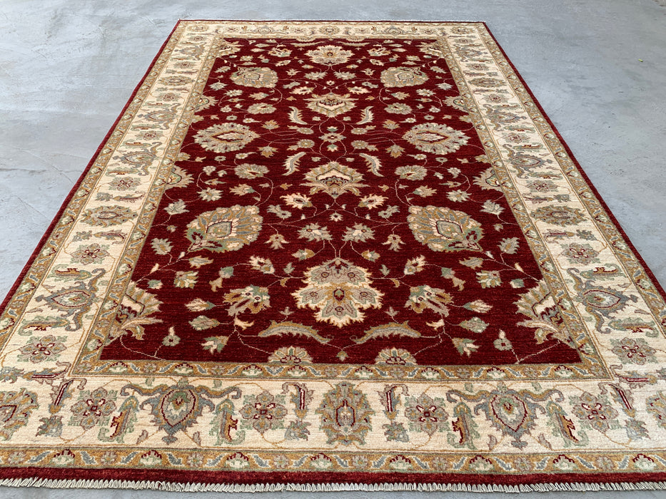 272 x 185 cm Handgeknoopt Peshawari Chobi Wollen Tapijt - Rood Traditioneel Bloemenkleed - KBHM-536