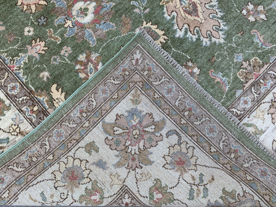 10'6 x 6'5 Hand-Knotted Peshawari Chobi Wool Rug - Green Traditional Floral Area Rug - KBHM-537