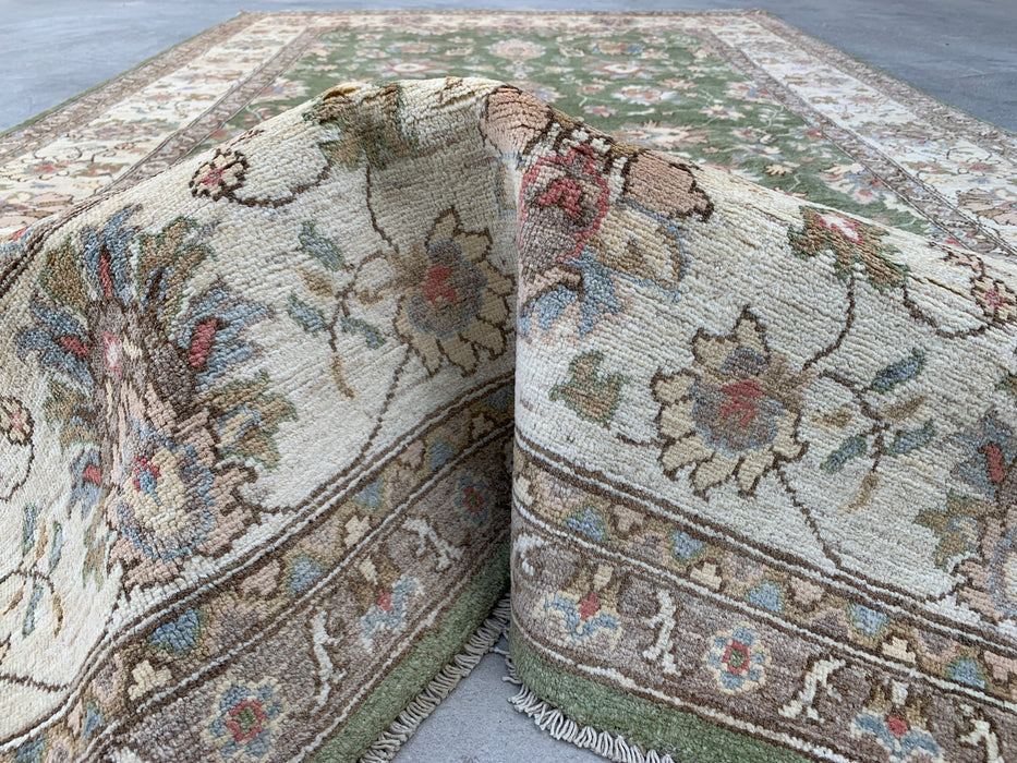 10'6 x 6'5 Hand-Knotted Peshawari Chobi Wool Rug - Green Traditional Floral Area Rug - KBHM-537