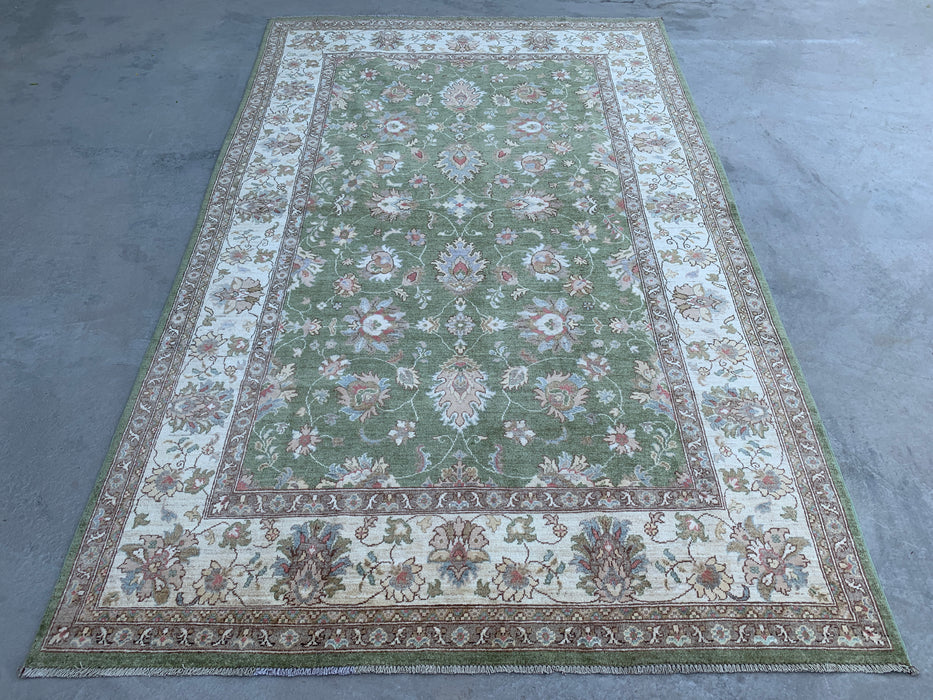 10'6 x 6'5 Hand-Knotted Peshawari Chobi Wool Rug - Green Traditional Floral Area Rug - KBHM-537