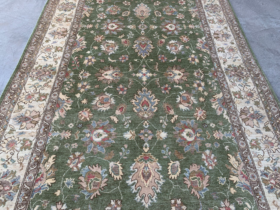 10'6 x 6'5 Hand-Knotted Peshawari Chobi Wool Rug - Green Traditional Floral Area Rug - KBHM-537