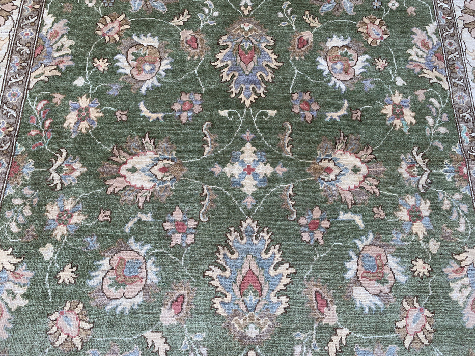 10'6 x 6'5 Hand-Knotted Peshawari Chobi Wool Rug - Green Traditional Floral Area Rug - KBHM-537