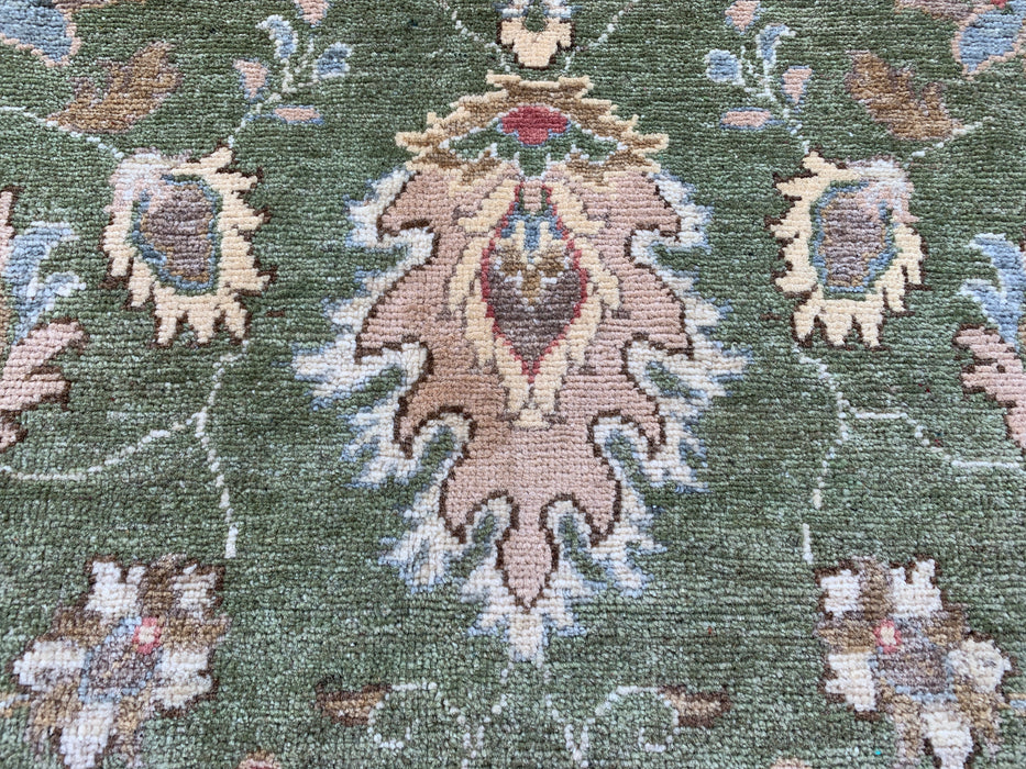 10'6 x 6'5 Hand-Knotted Peshawari Chobi Wool Rug - Green Traditional Floral Area Rug - KBHM-537