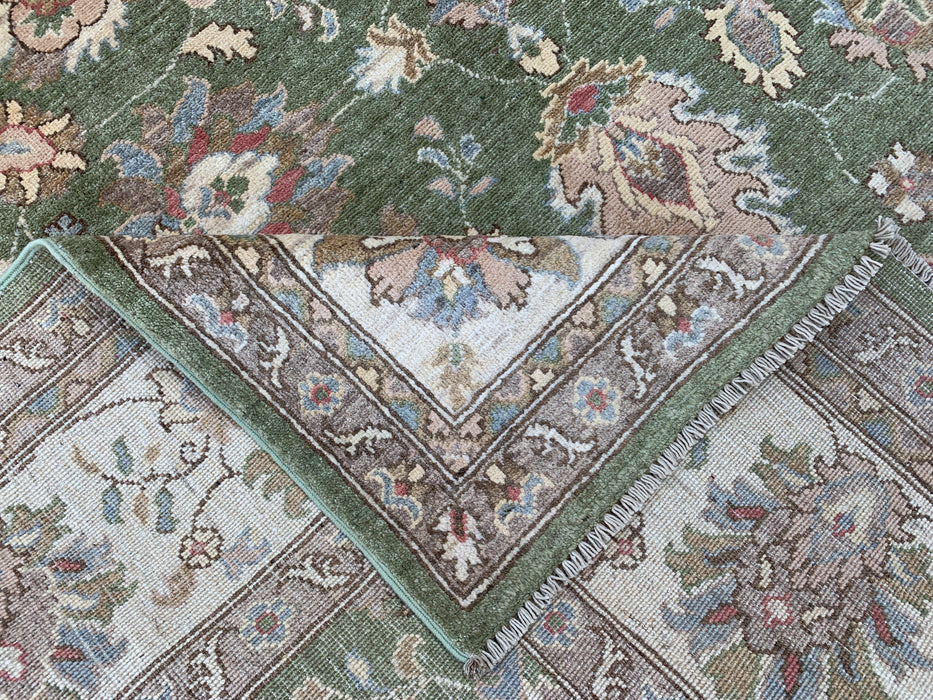 10'6 x 6'5 Hand-Knotted Peshawari Chobi Wool Rug - Green Traditional Floral Area Rug - KBHM-537