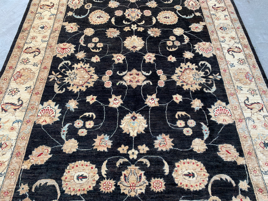 10'4 x 6'8 handgeknoopt Peshawari Chobi wollen tapijt - Zwart traditioneel bloemmotief karpet - KBHM-538