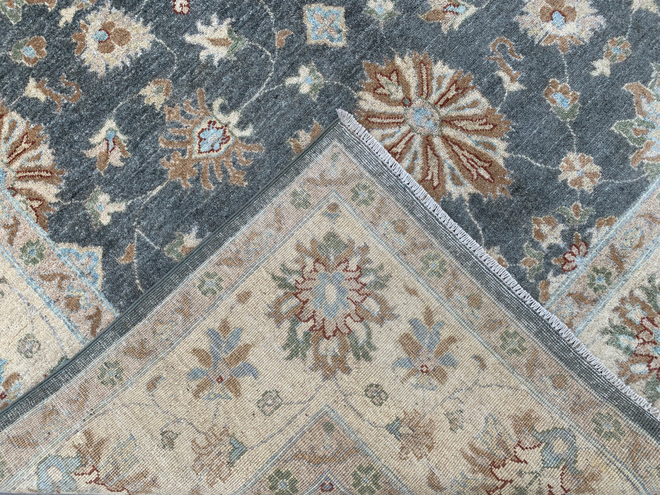 277 x 203 cm Handgeknoopt Peshawari Chobi Wollen Tapijt - Grijs Blauw Traditioneel Bloemmotief Vloerkleed - KBHM-539