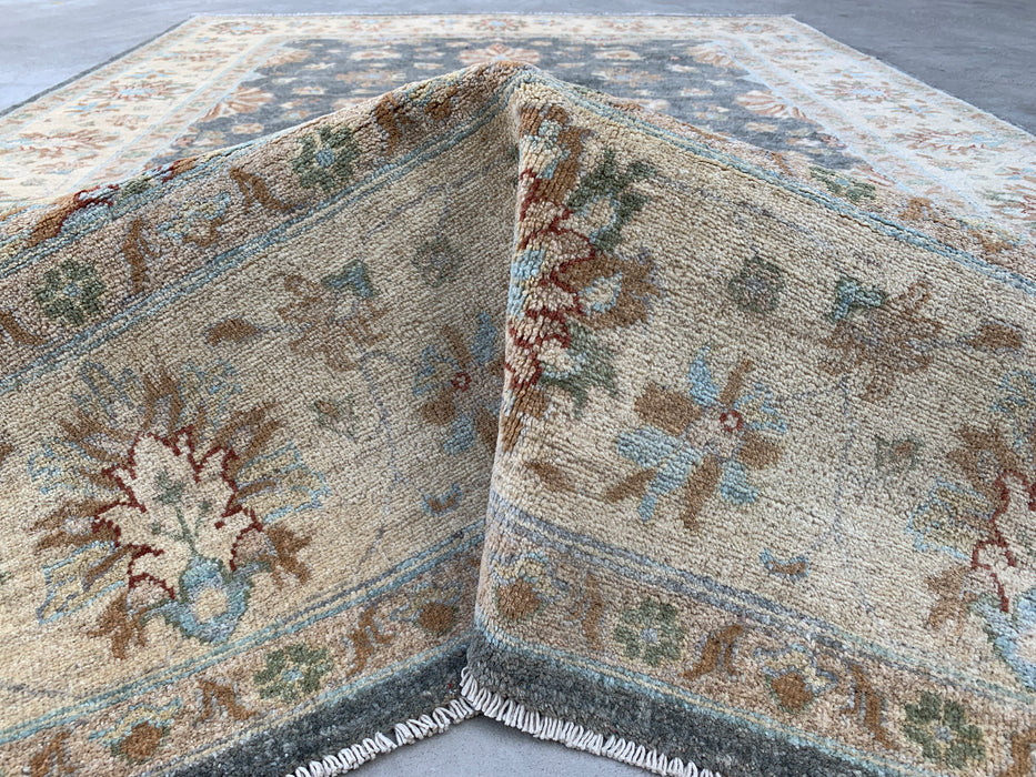 277 x 203 cm Handgeknoopt Peshawari Chobi Wollen Tapijt - Grijs Blauw Traditioneel Bloemmotief Vloerkleed - KBHM-539