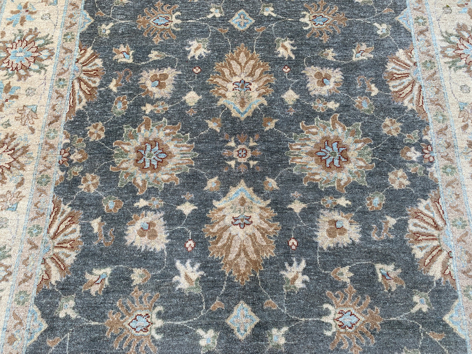 277 x 203 cm Handgeknoopt Peshawari Chobi Wollen Tapijt - Grijs Blauw Traditioneel Bloemmotief Vloerkleed - KBHM-539
