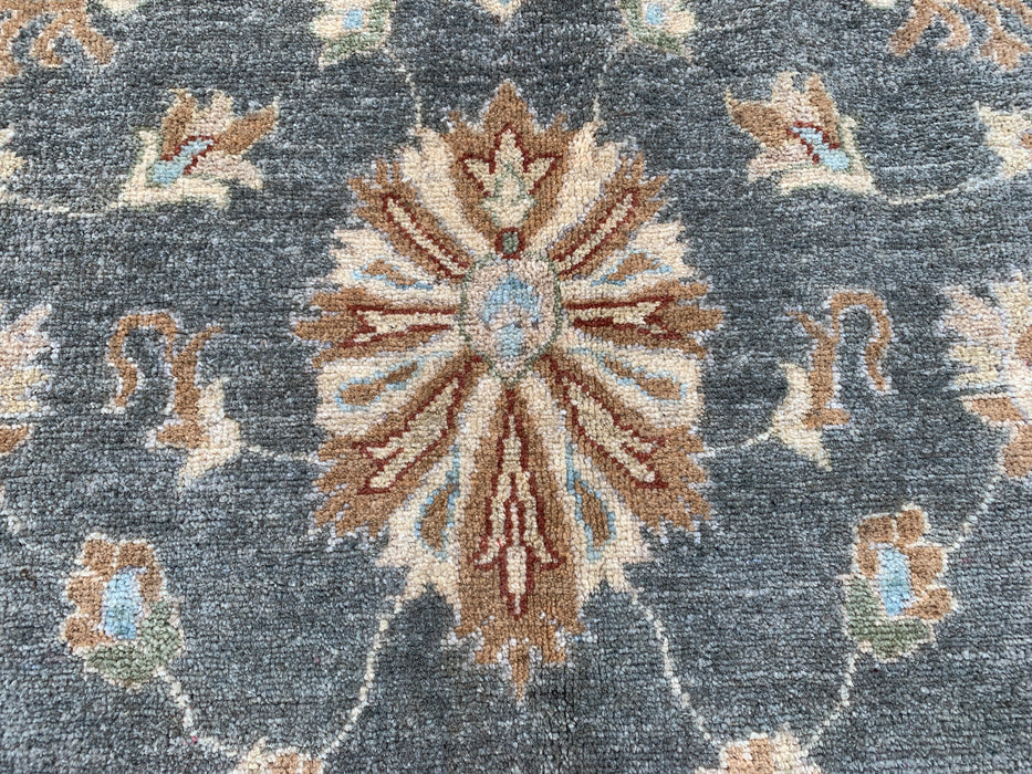 277 x 203 cm Handgeknoopt Peshawari Chobi Wollen Tapijt - Grijs Blauw Traditioneel Bloemmotief Vloerkleed - KBHM-539