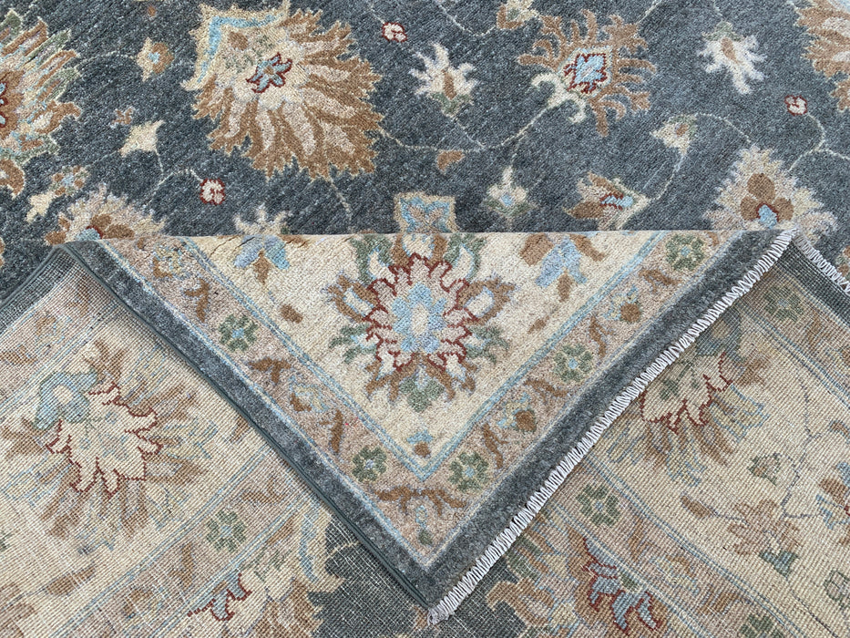 277 x 203 cm Handgeknoopt Peshawari Chobi Wollen Tapijt - Grijs Blauw Traditioneel Bloemmotief Vloerkleed - KBHM-539