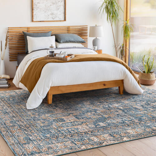 Livabliss Mirabel machinaal geweven vloerkleed — Denim / Camel | MBE-2301 - colour & pattern