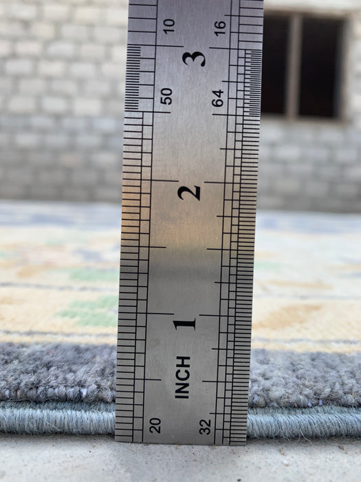 9'8 x 6'5 Handgeknoopt Peshawari Chobi wollen vloerkleed - Blauwgrijs traditioneel bloemrijk vloerkleed - KBHM-540