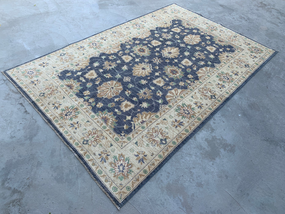 9'8 x 6'5 Handgeknoopt Peshawari Chobi wollen vloerkleed - Blauwgrijs traditioneel bloemrijk vloerkleed - KBHM-540
