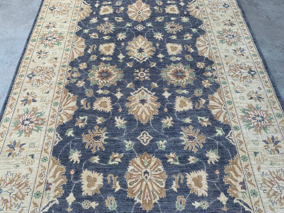 9'8 x 6'5 Handgeknoopt Peshawari Chobi wollen vloerkleed - Blauwgrijs traditioneel bloemrijk vloerkleed - KBHM-540