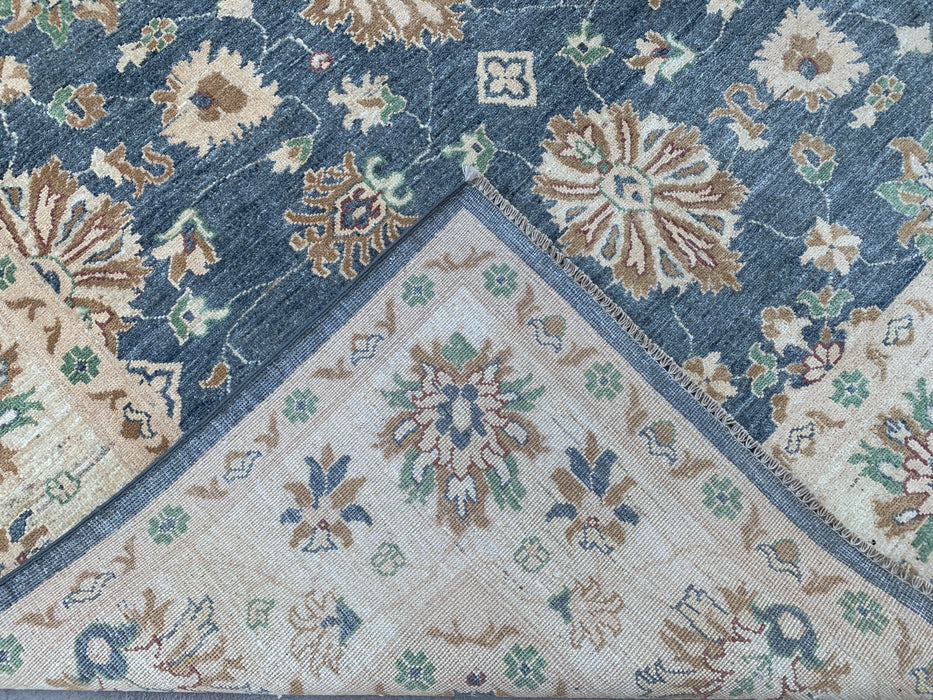 9'8 x 6'7 Handgeknoopt Peshawari Chobi wollen tapijt - Blauwgrijs traditioneel bloemenkleed - KBHM-541