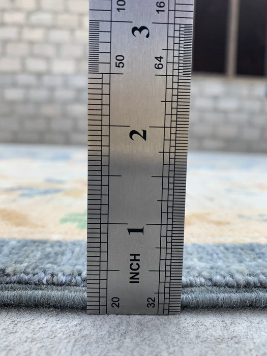 9'8 x 6'7 Handgeknoopt Peshawari Chobi wollen tapijt - Blauwgrijs traditioneel bloemenkleed - KBHM-541